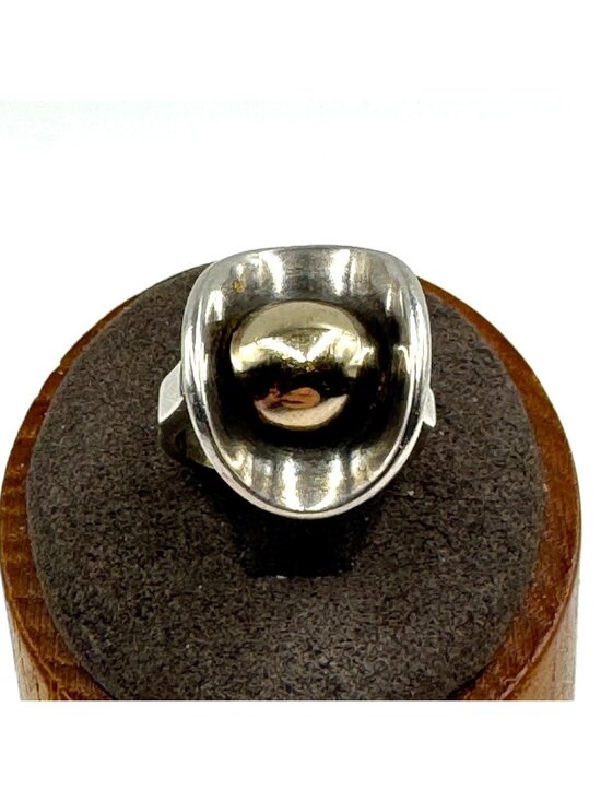 Jewelry - VTG 14k Gold Sterling Silver 925 Gold Dome Center Statement Ring Size 5.75